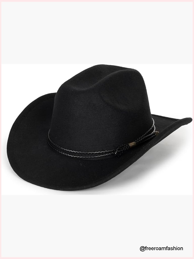 Classic Western Felt Cowboy Hat Wide Brim Belt Buckle Unisex